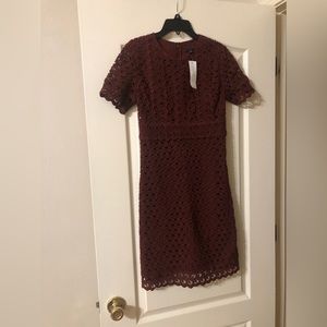 Ann Taylor wine color short sleeve lace dress linen NWT Size 00